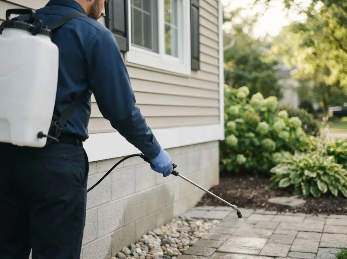 Pest control technician inspecting a home in Lewiston, MN